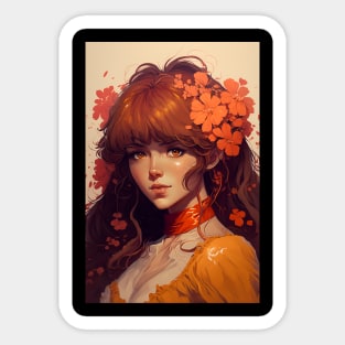 Beautiful Anime Girl from a Medieval World Flowered Hair Sticker